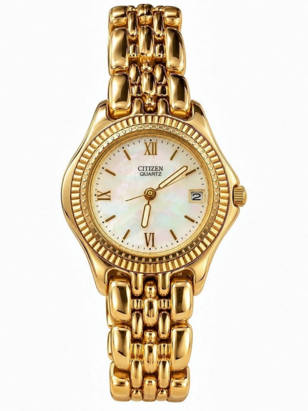 Citizen Ladies Gold Tone Quartz Watch Mother of Pearl Dial Date – Serviced